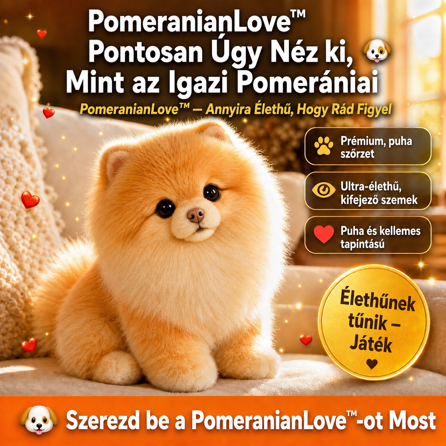 Valósághű Plüss Pomerániai Kiskutya PomeranianLove™